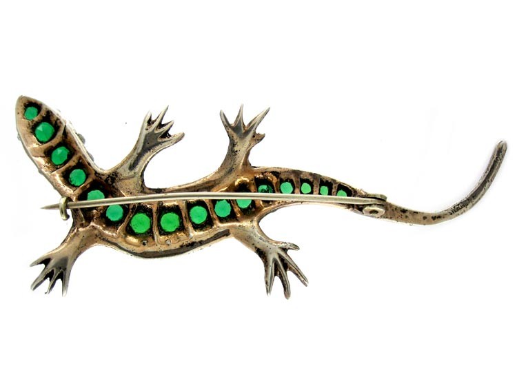 White & Green Paste Lizard Brooch