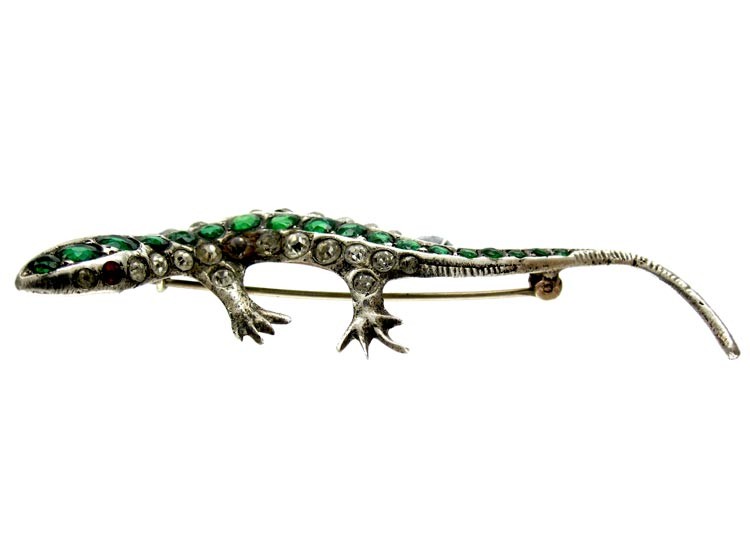 White & Green Paste Lizard Brooch