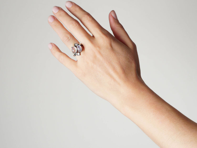 Silver Moonstone & Paste Crossover Ring