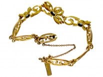 Edwardian 15ct Gold, Blue Zircon & Natural Split Pearl Bracelet
