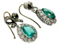 Emerald Diamond Bow & Pear Shape Drop Earrings