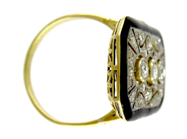 Art Deco Diamond & Enamel Ring