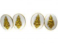 Buddha 18ct White Enamel Cufflinks