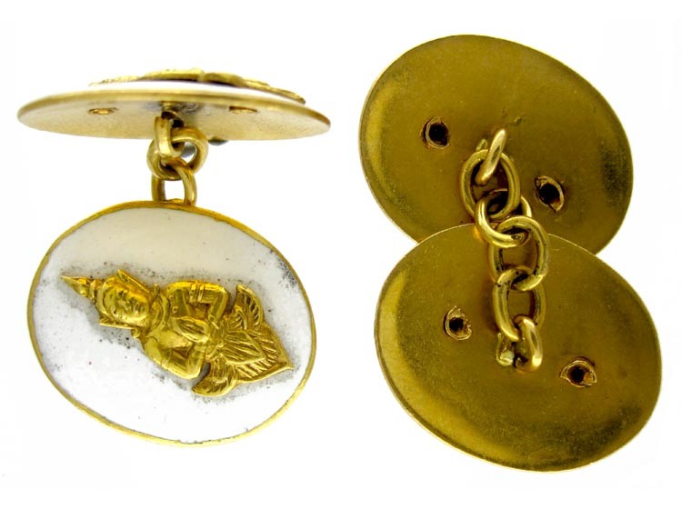 Buddha 18ct White Enamel Cufflinks