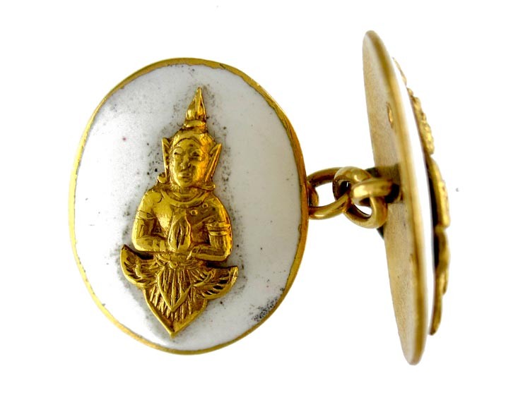 Buddha 18ct White Enamel Cufflinks