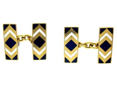Art Deco Royal Blue & White Enamel 18ct Cufflinks