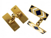 Art Deco Royal Blue & White Enamel 18ct Cufflinks