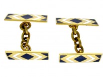 Art Deco Royal Blue & White Enamel 18ct Cufflinks