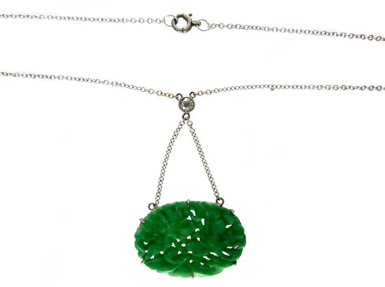 Jade & Diamond Drop Pendant