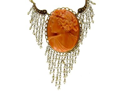 Coral Cameo 18ct Gold Necklace