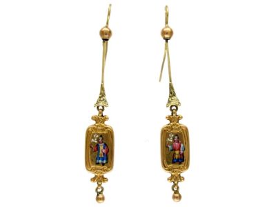 Swiss Enamel Chinamen Gold Earrings