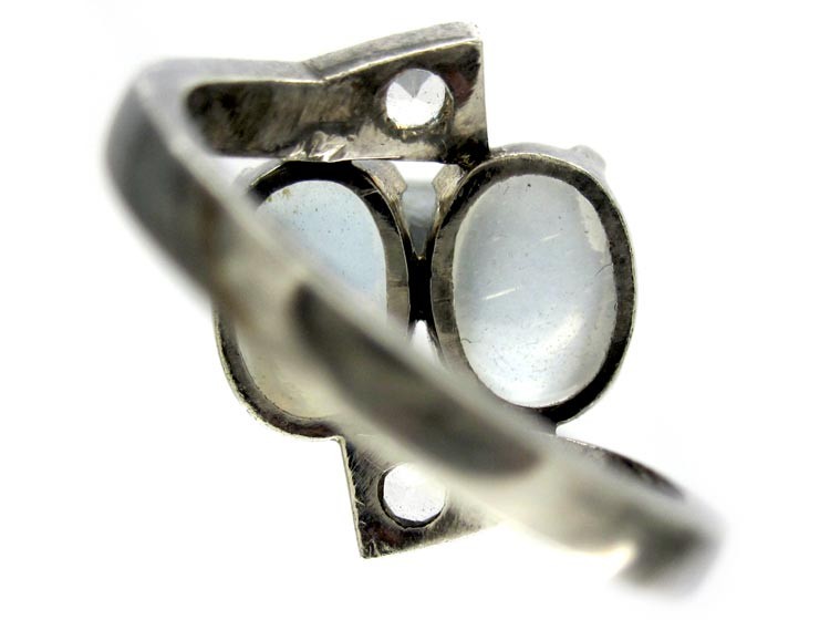 Silver Moonstone & Paste Crossover Ring