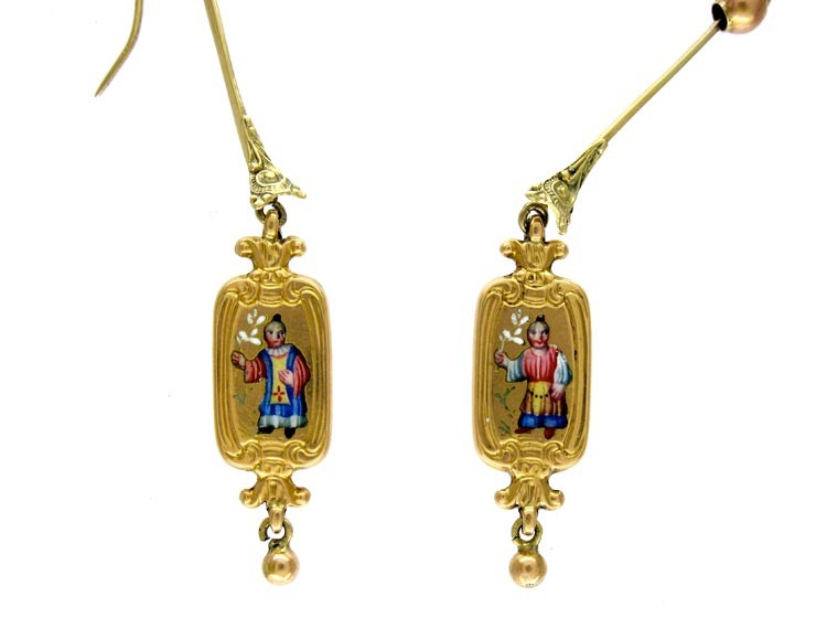 Swiss Enamel Chinamen Gold Earrings