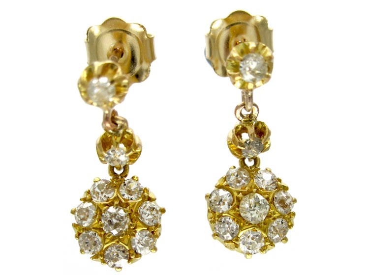 Diamond Cluster Drop Earrings