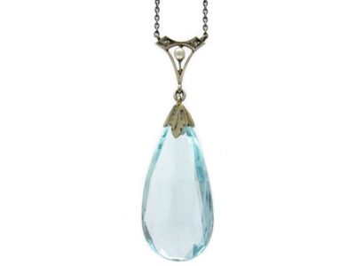 Edwardian platinum & Aquamarine & Diamond Drop Pendant