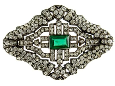 White & Green Paste Silver Brooch