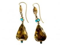 Georgian Citrine, Turquoise Gold Drop Earrings