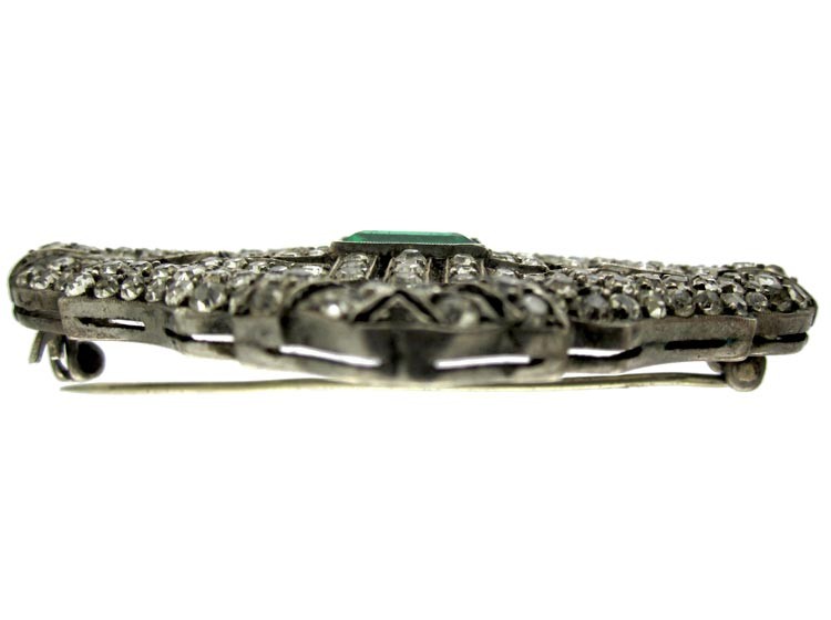 White & Green Paste Silver Brooch