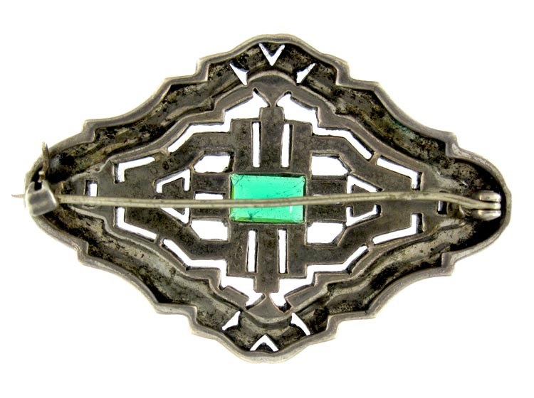 White & Green Paste Silver Brooch