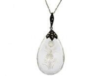 Art Deco Silver Marcasite & Rock Crystal Flower Pendant