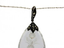 Art Deco Silver Marcasite & Rock Crystal Flower Pendant