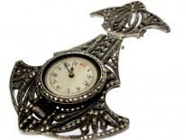 Art Deco Marcasite & Silver Brooch with Watch