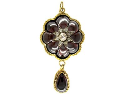 Cabochon Garnet & Diamond 18ct Gold Pendant