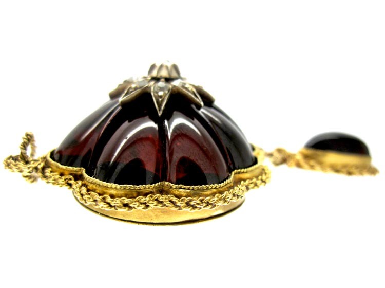 Cabochon Garnet & Diamond 18ct Gold Pendant