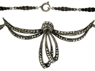 Silver Marcasite Bow Necklace