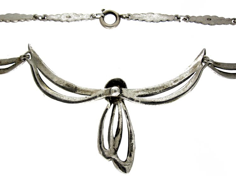 Silver Marcasite Bow Necklace