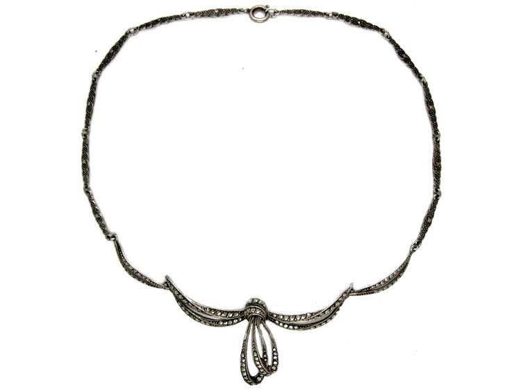 Silver Marcasite Bow Necklace