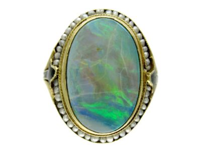 Opal Enamel Art Nouveau Ring
