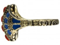 Theodor Fahrner Siver Gilt, Coral ​& Enamel Ring