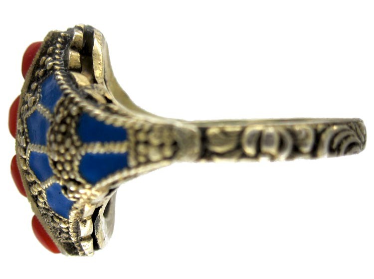 Theodor Fahrner Siver Gilt, Coral ​& Enamel Ring