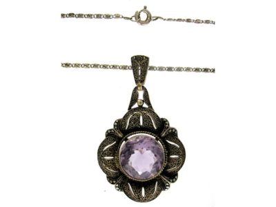 Theodor Farhner Amethyst Marcasite Silver Pendant