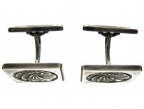 Mid Century Silver Rectangular Cufflinks With Floral Swirls, Designed by Henry Pilstrup for Georg Jensen