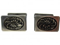 Mid Century Silver Rectangular Cufflinks With Floral Swirls, Designed by Henry Pilstrup for Georg Jensen