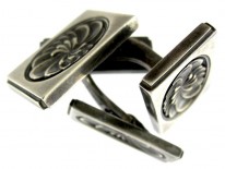 Mid Century Silver Rectangular Cufflinks With Floral Swirls, Designed by Henry Pilstrup for Georg Jensen