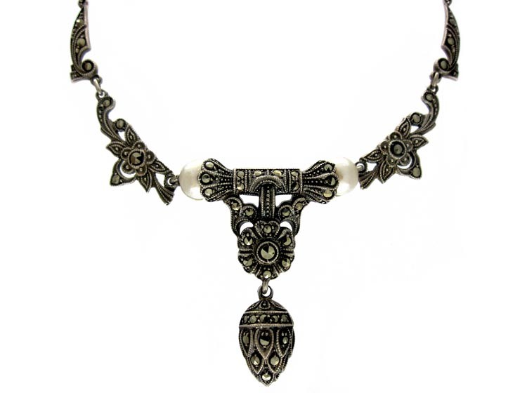 Marcasite Silver Pendant Necklace