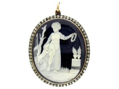 Georgian Carved Ivory & Diamond Pendant