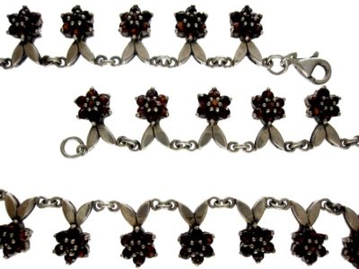 Silver & Garnet Flowers Motif Necklace