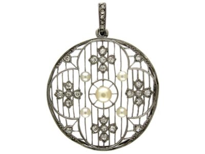 Diamond & Natural Pearl Platinum Edwardian Pendant