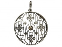 Diamond & Natural Pearl Platinum Edwardian Pendant