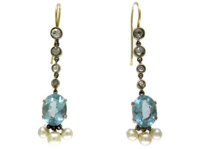 Aquamarine & Natural Pearl Drop Earrings