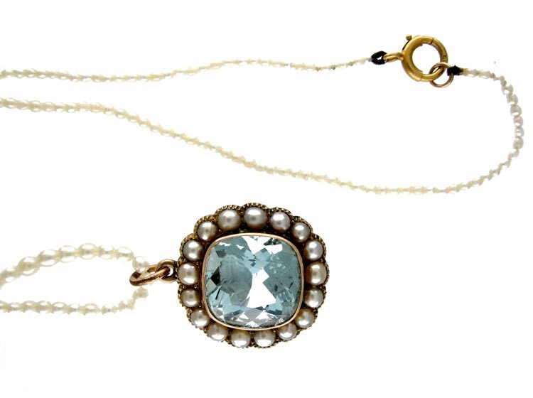 Regency Aquamarine Natural Split Pearl Pendant