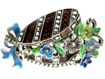 Silver Marcasite ​& Enamel Hat Box Brooch