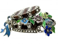 Silver Marcasite ​& Enamel Hat Box Brooch