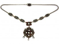 Austro-Hungarian Garnet & Blister Pearl Pendant Necklace