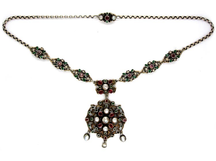 Austro-Hungarian Garnet & Blister Pearl Pendant Necklace