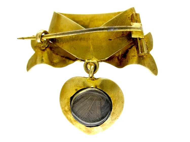 Gold Bow & Heart Drop Brooch